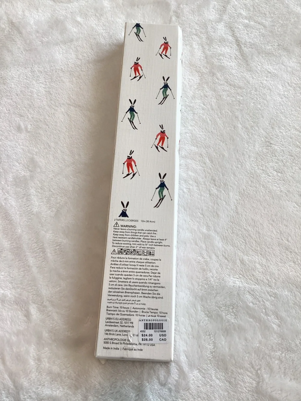 ⛷️🐰Anthropologie Hand-Painted Taper Candles New Skiing Bunny on Skis